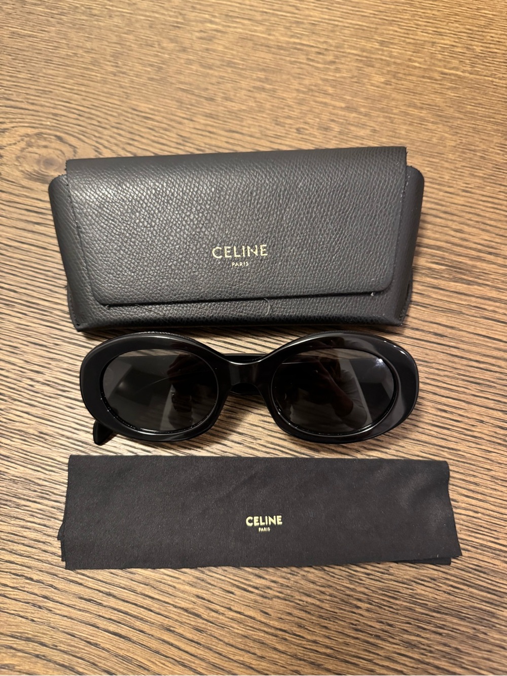 Celine Black Oval Women's Sunglasses with Branded Case
